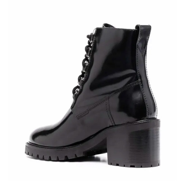 Maje Glossed Leather Lace-Up Combat Boots - Picture 3 of 7